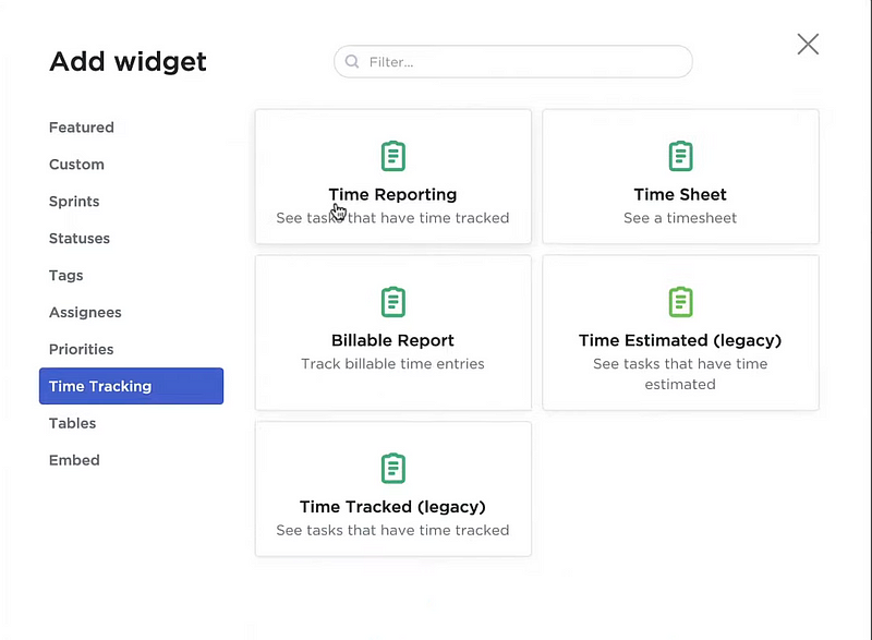 time tracking dashboard - ClickUp time management