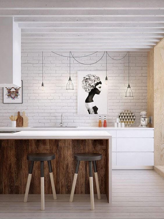Scandinavian kitchen white brick