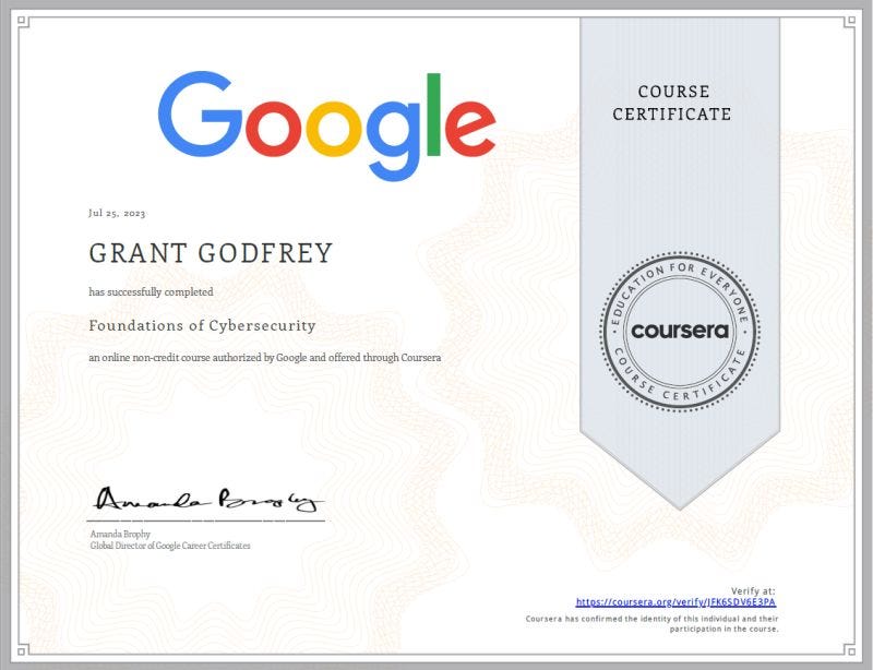 Google Cybersecurity Certificate