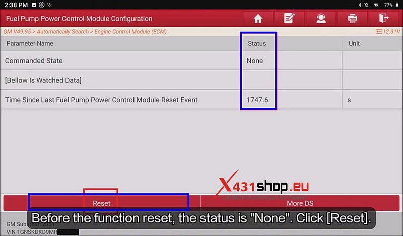 LAUNCH X431 Tool_Fuel Pump Power Control Module Reset on GM Suburban