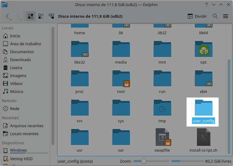 Crie a pasta user_config na raiz do sistema