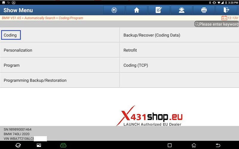 LAUNCH X431 Diagnostic Tool Online Coding BMW 740Li Lights