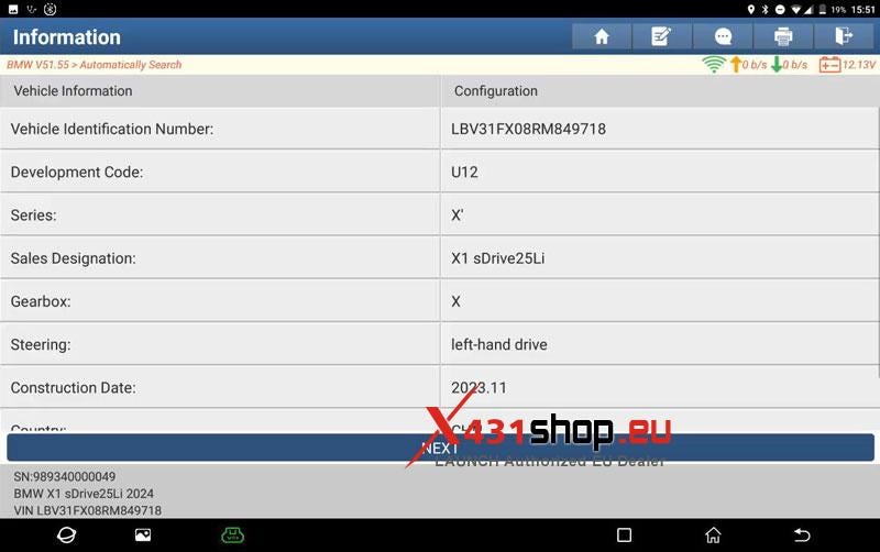LAUNCH X431 PAD V Perform 2024 BMW U12  EPS Start-Up