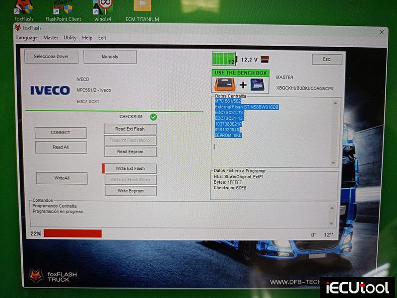 Foxflash Read and Write Iveco EDC7UC31 ECU on Bench