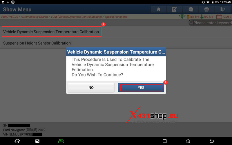 LAUNCH X431_Ford Navigator Vehicle Dynamic Suspension Temperature Calibration