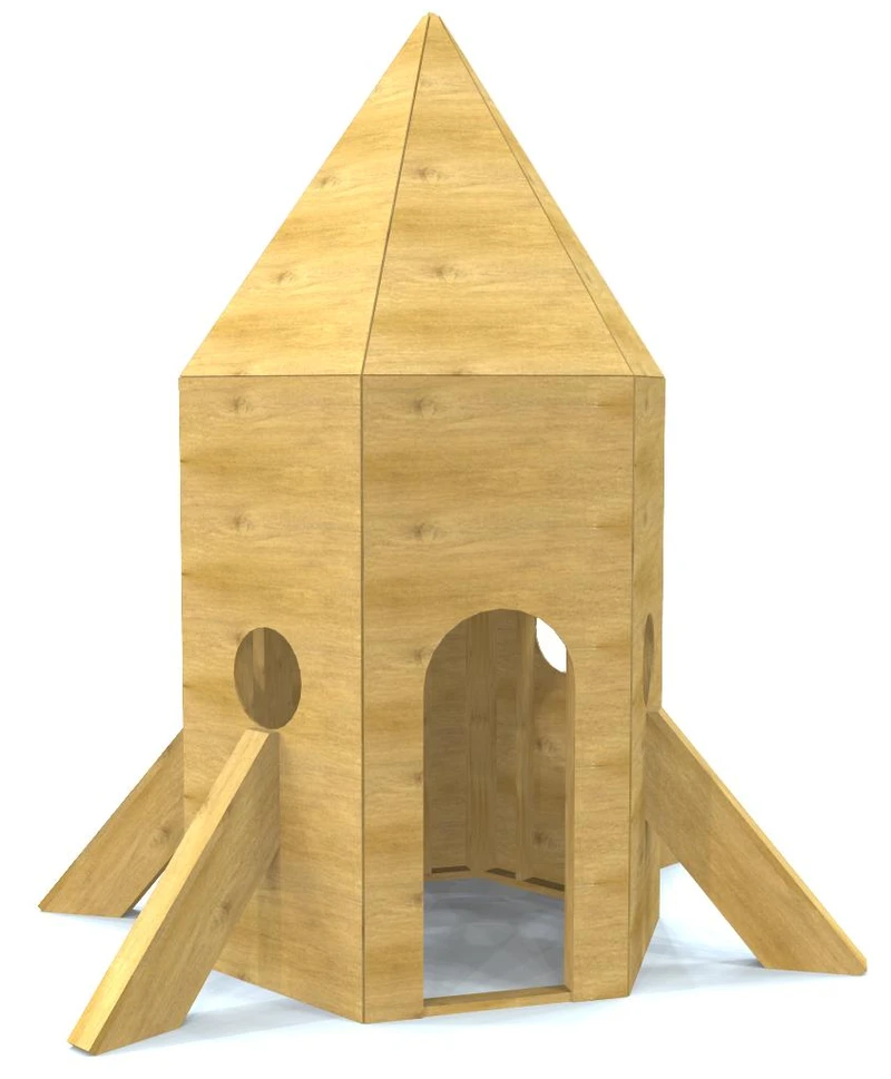 Wooden model of a rocketship.