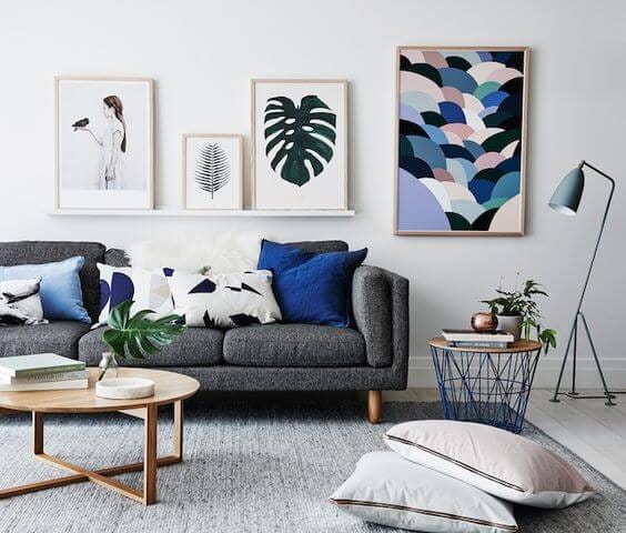 Scandinavian living room with blue accents