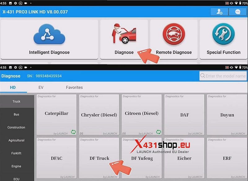 LAUNCH X431 Truck Tool_Writes Injector Codes on DF Truck