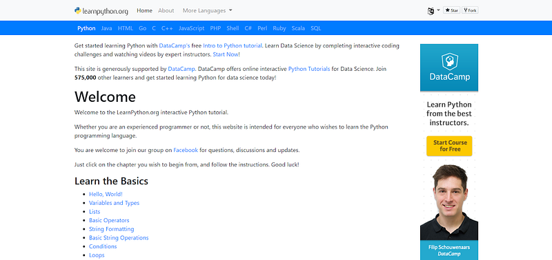 Learn programming with Python through LearnPython