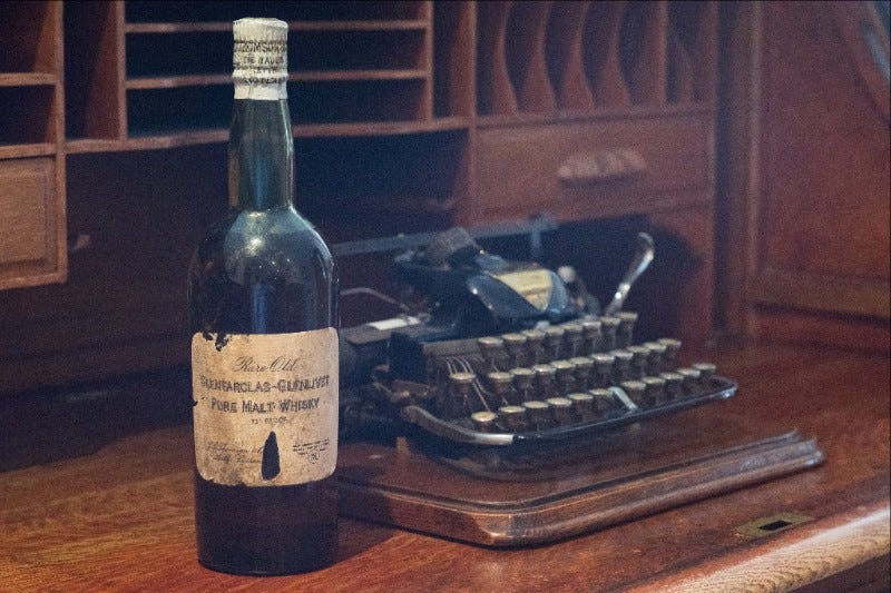 A vintage bottle of Glenfarclas single malt Scotch Whisky acquired by the distillery for its archive. Image courtesy Glenfarclas.