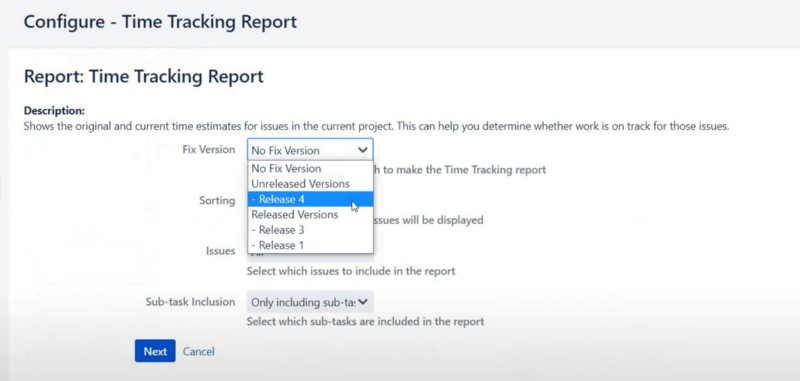 configuring time tracking report