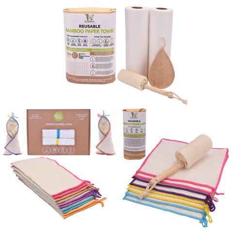 ecoboo reusable paper towels - dishcloths - loofah sponges
