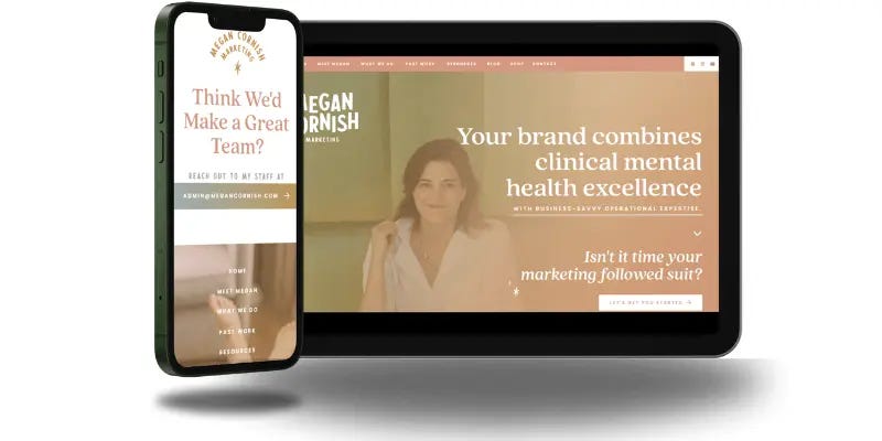 Megan Cornish’s marketing website displayed on a laptop and smartphone.