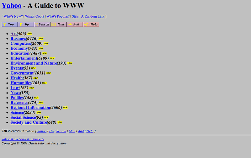 First Version of Yahoo Website