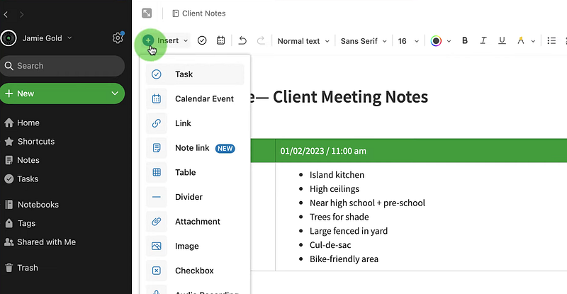Evernote dashboard - productivity tools