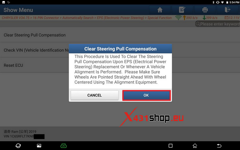 LAUNCH-X431 Clear Steering Pull Compensation for CHRYSLER RAM1500