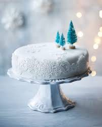 White color base of cream and on top blue color trees making beautiful edible look