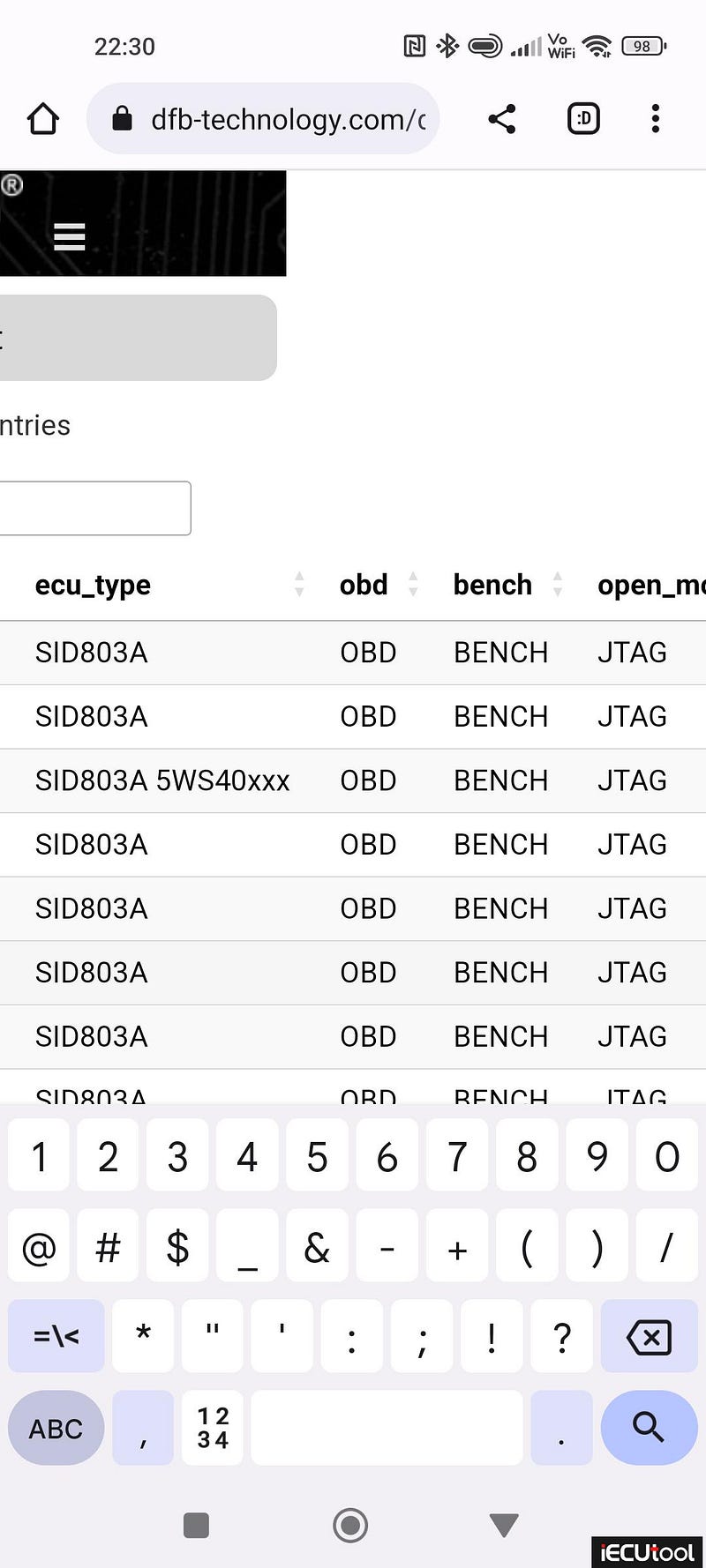 PSA SID803A Bench in Foxflash Software
