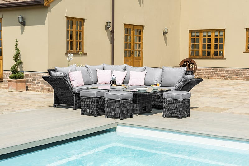 Maze Rattan Henley Garden Sofa Set With Rising Table & Reclining Armrests!