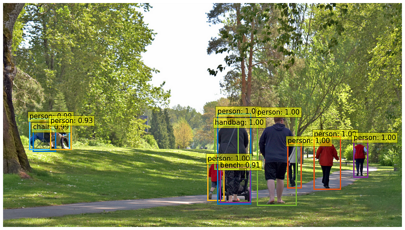 DETR object detection output with bounding boxes