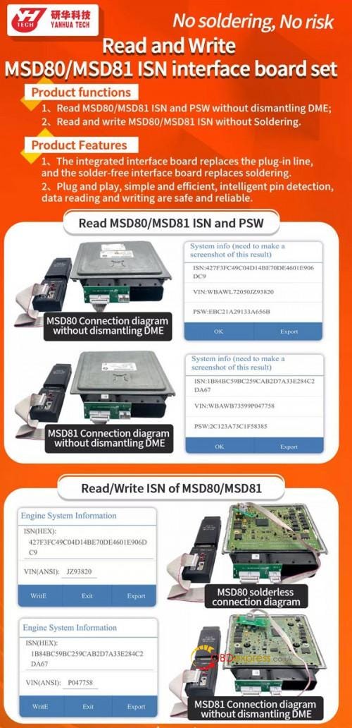 Yanhua ACDP Mini Read Write MSD80 / MSD802 DME ISN