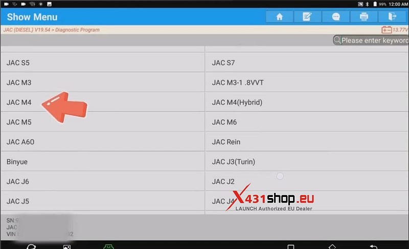 LAUNCH X431 PAD V ELITE    JAC M4