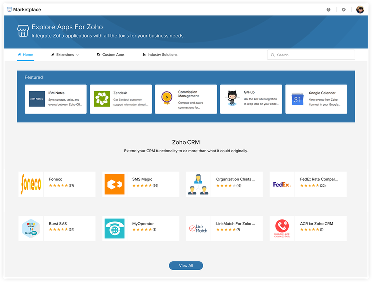 Zoho CRM home screen — Budget-Friendly CRM Fit For Small Businesses