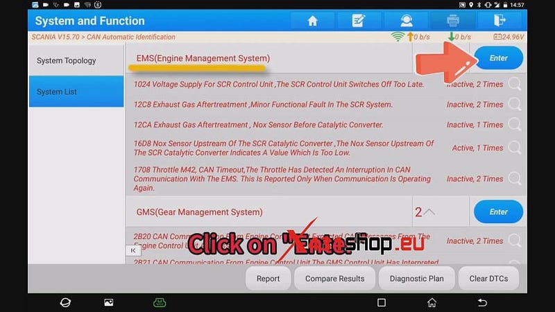 LAUNCH-X431 PAD V on Scania for Cylinder Deactivation Test