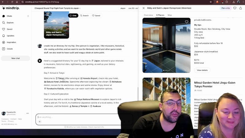 MindTrip AI generating personalized itinerary