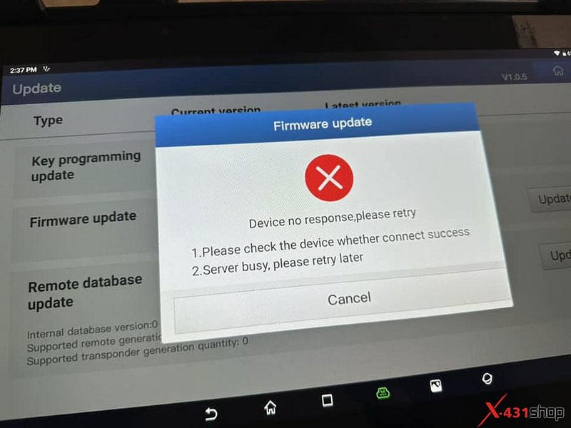 Launch X431 PAD VII Key Programming Update Error Device No Response