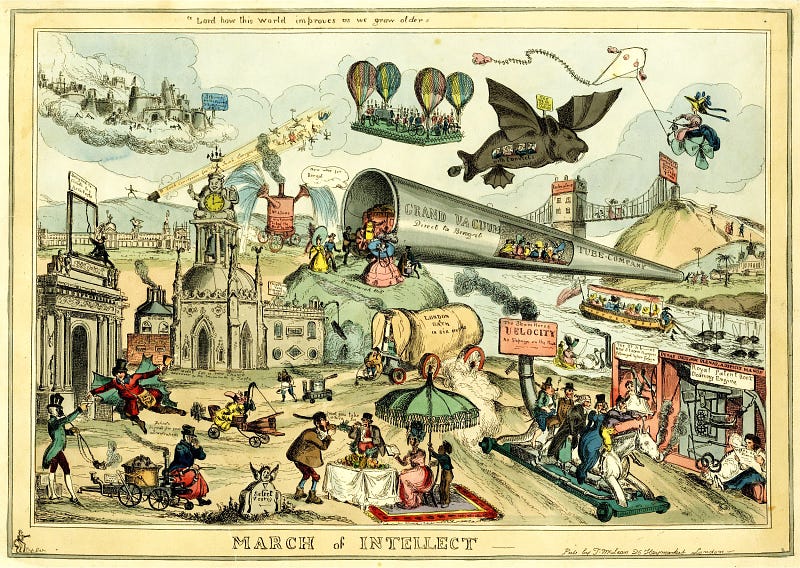 Speculative painting showing future technologies from 1828
