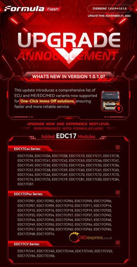 FormulaFLash Upgrade_Add EDC17 One-Click Immo Off Solution