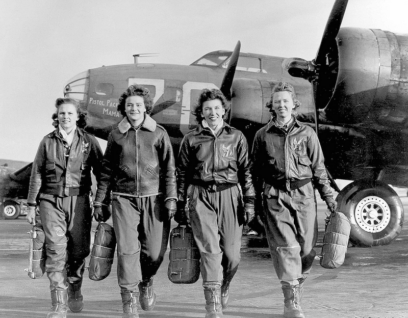 Black and white image of women pilots taken during WWII. 