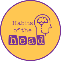 Circular Habits of the head badge with a yellow background with an icon of a person with a brain