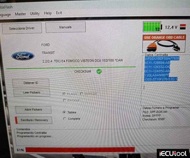 Foxflash Read and Write Ford Transit DCU101 via OBD