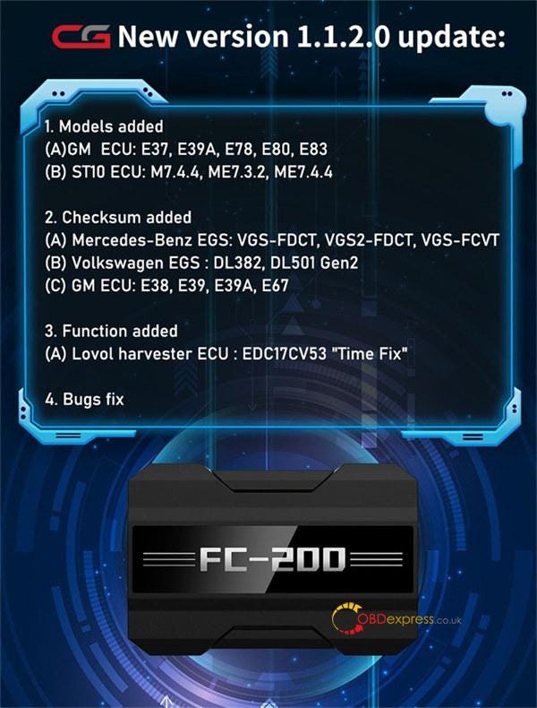 CG FC200 V1.1.2.0 アップデートのお知らせ