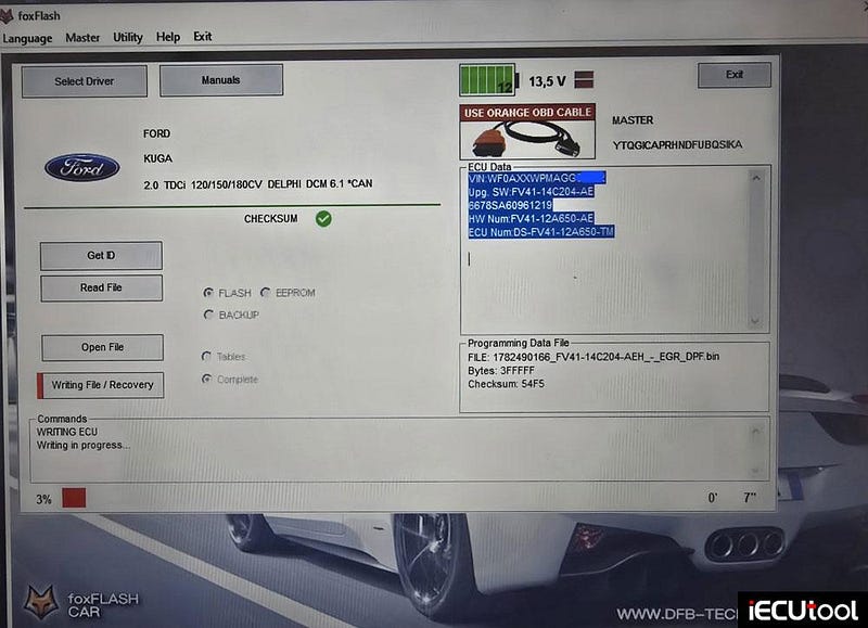Foxflash Read and Write Ford Kuga DCM6.1 ECU via OBD