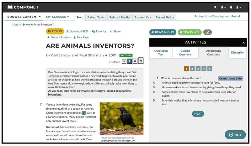 The CommonLit lesson "Are Animals Inventors?"