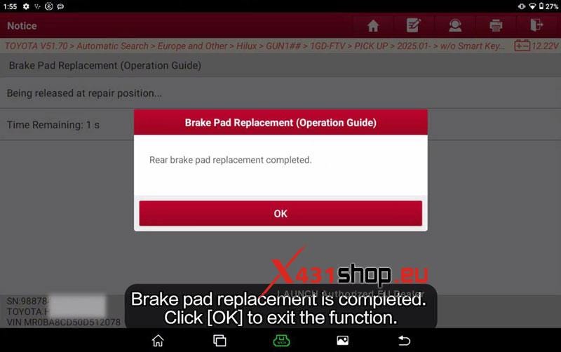 LAUNCH X431 V+ HD_Replace 2025 Toyota Hilux Brake Pads