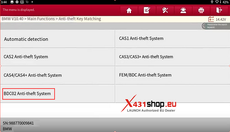 LAUNCH X431 IMMO Tool Add BMW BDC2 key