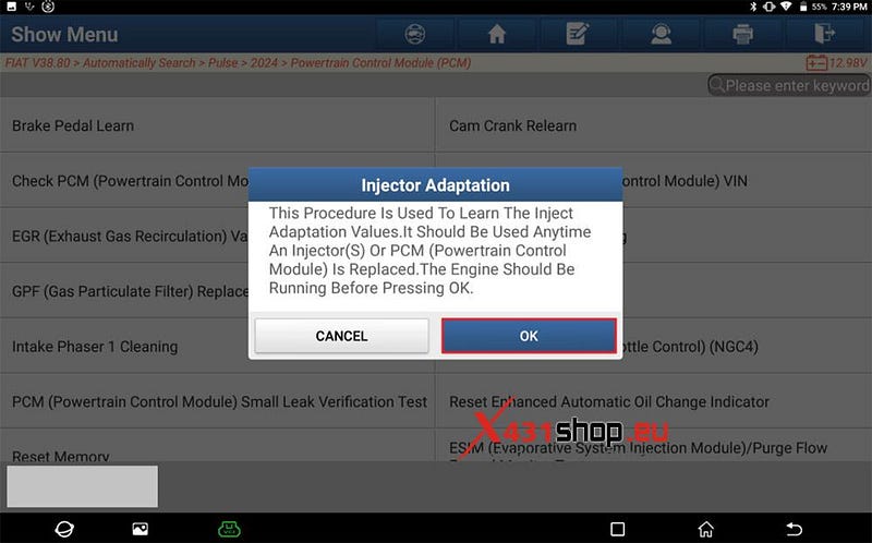 LAUNCH X431 PAD V ELITE_Injector Adaptation on FIAT Pulse