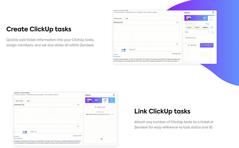 Zendesk ClickUp integration page
