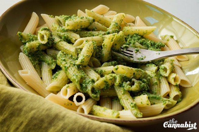 You won’t find this on the menu at Olive Garden. It calls for cannabis-infused olive oil: