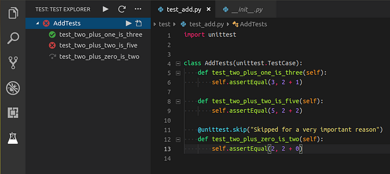 Python Test Explorer extensions in Visual Studio Code