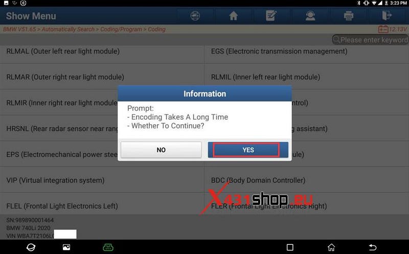 LAUNCH X431 Diagnostic Tool Online Coding BMW 740Li Lights