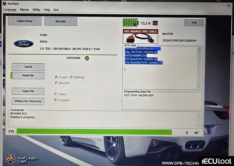 Foxflash Read and Write Ford Kuga DCM6.1 ECU via OBD