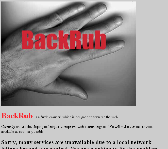 First Version of BackRub Website