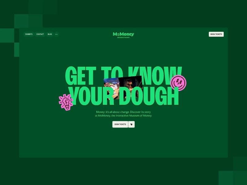 MoMoney frames a finance product with warm neutrals, rounded UI blocks, and friendly illustration accents. The page balances metrics and narrative so the product story stays clear.
