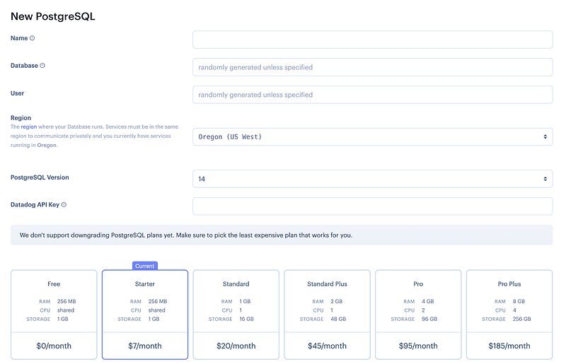 Form to configure your database