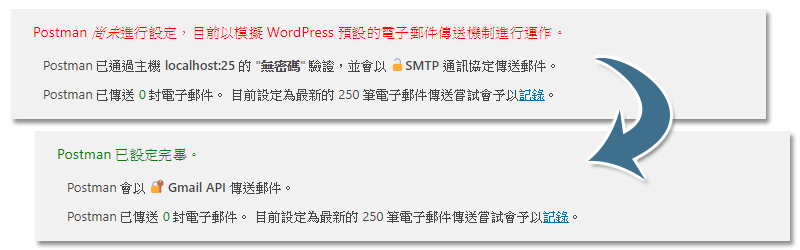 Post SMTP 主畫面訊息